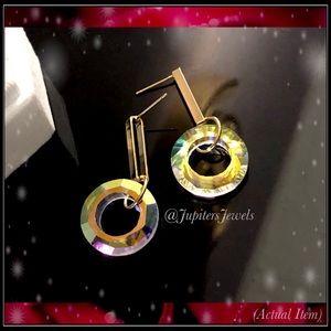 New Gold Beautiful Multi Dimension Prism Mod Style Rectangle Earrings